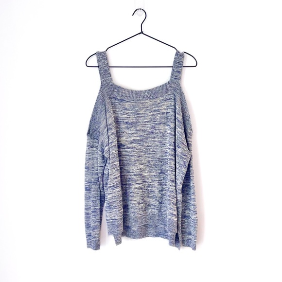 Stitches and Stripes Long Sleeve Cold Shoulder Sweater Marled Blue Medium - Picture 11 of 11